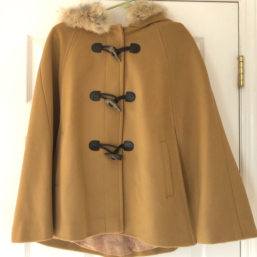 Michael Kors Wool Cape with Fur Trim